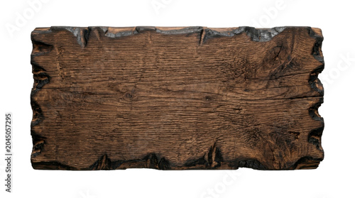 Burnt wooden plank board isolated on a transparent background PNG file