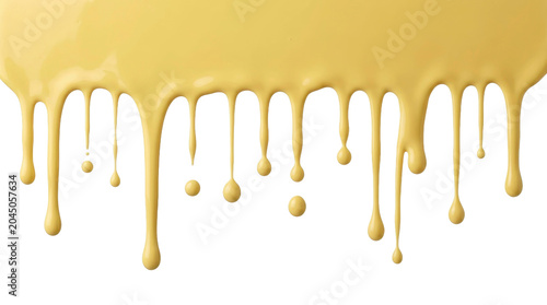 Cuadro en lienzo Yellow paint dripping down on a transparent background PNG file