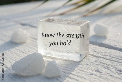 Clear Block Displays Inspirational Quote on Smooth Paper Surface