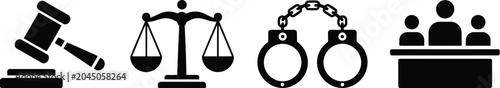 Φωτογραφία Justice, and law icon set, gavel scales of justice and handcuff symbols for lega