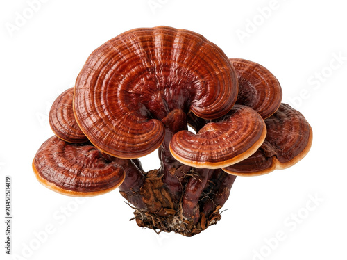 Canvastavla Reishi mushroom cluster with large brown caps and thick stems on white backgroun