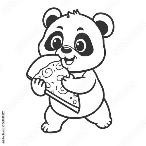 Funny Cute Panda Enjoying Giant Pizza Slice Cartoon Character