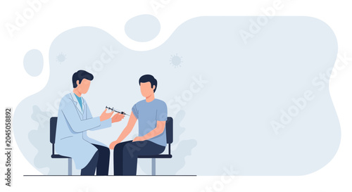 Doctor gives vaccination to patient, medical procedure illustration