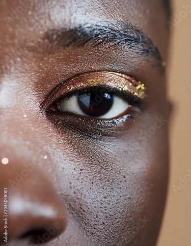Glamorous Gold Glitter Eye Makeup Closeup
