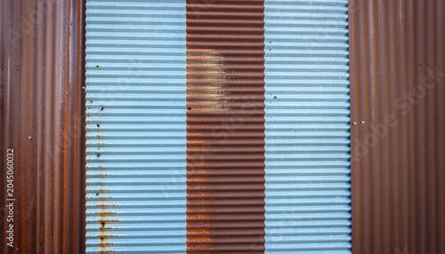Rusty Corrugated Metal Wall Texture with Blue Paint