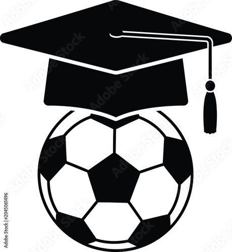Graduation Cap Above Soccer Ball Silhouette Icon
