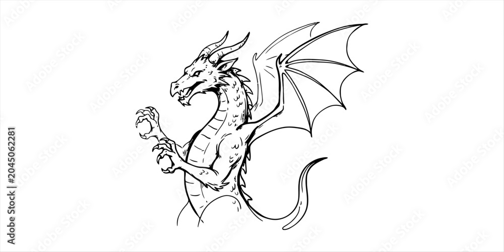 Obraz premium Dragon with wings holding a ball