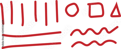 Tableau sur toile Collection of hand drawn red lines, shapes, and wavy strokes isolated on a white