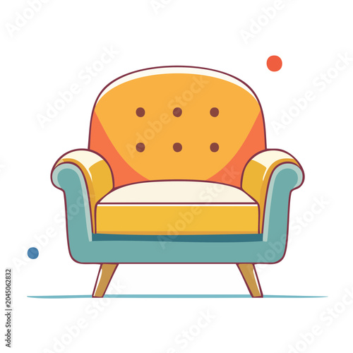 Flat design armchair with orange and blue colors