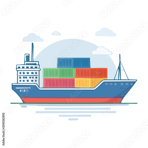 Flat design container ship with colorful cargo containers