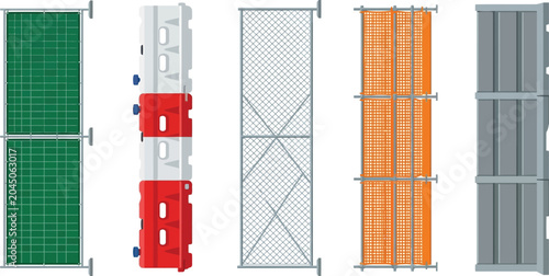 Quadro su tela Set of various temporary fencing and construction barriers top view vector illus