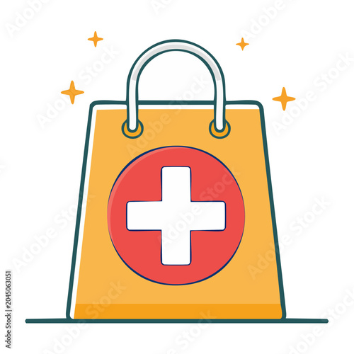 Shopping bag with medical cross icon
