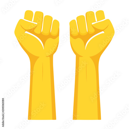 Two Yellow Raised Fists in Flat Design Style