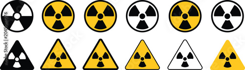 Fotografie Radiation, hazard icon set, radioactive material warning signs and nuclear cauti
