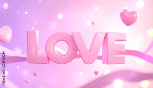 Pink 3D Love Typography with Floating Hearts
