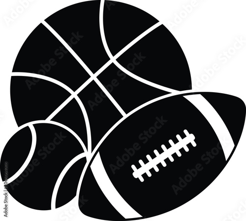 Group of Overlapping Sports Balls Silhouette Icon
