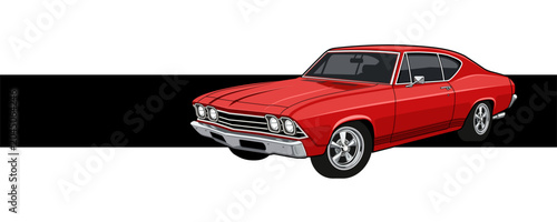 Red Classic American Muscle Car Vector Illustration