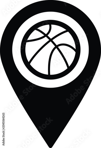 Location Pin with Basketball Symbol Silhouette Icon