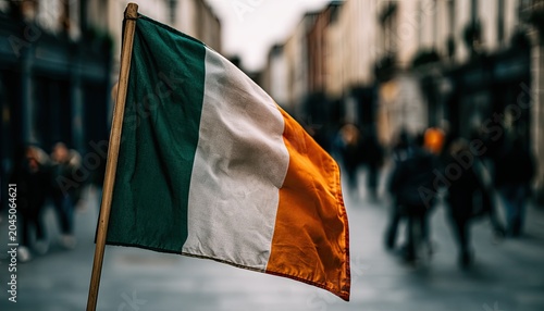 Vibrant tricolor flag waves proudly on a bustling urban street