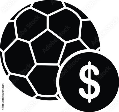 Soccer Ball and Dollar Coin Silhouette Icon