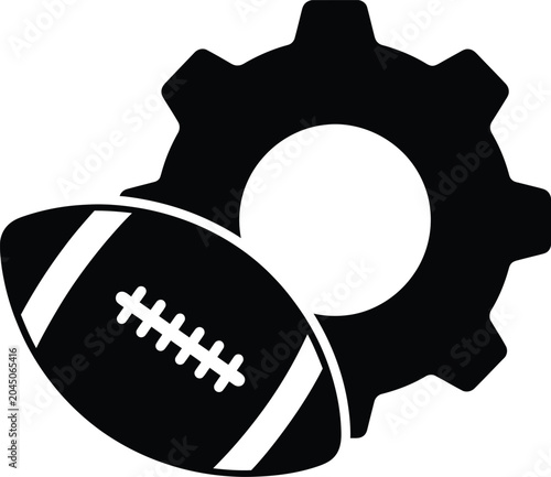Mechanical Gear and American Football Silhouette Icon