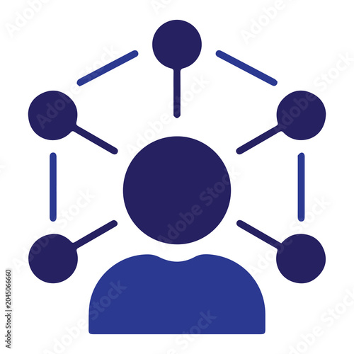 Abstract business network connections icon showing central person linked to nodes with connection business communication technology structure corporate management community professional