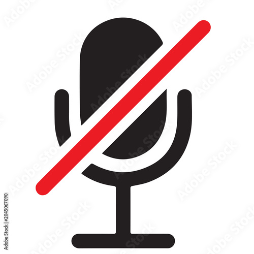 Muted microphone icon with red strike-through line indicating recording disabled or mute microphone disabled interface settings communication microphoneoff broadcast podcasting streaming