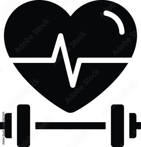 Heart with Pulse Line and Barbell Icon
