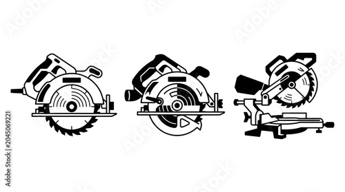 Set of Three Circular Saw Machines for Construction and Carpentry Work.