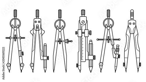 Set of Technical Drawing Compasses for Precision Drafting and Geometry Work.