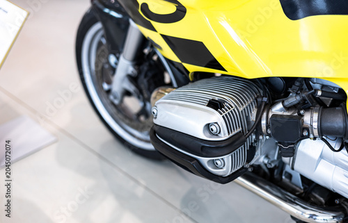 Quadro su tela Motorcycle internal combustion engine with air cooling, close-up, detail, macro