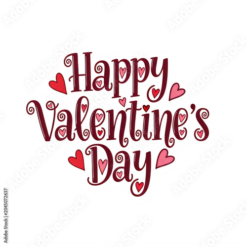 Happy valentine's day red heart text design isolated on white background