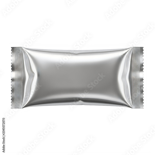 Modern silver foil wrapped chocolate bar isolated on white background