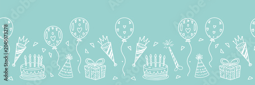 Fotografie Seamless border of hand-drawn birthday party elements