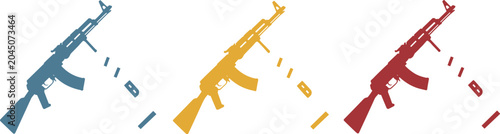 Bild auf Leinwand Three Silhouette Assault Rifles Firing Cartridges AK-47