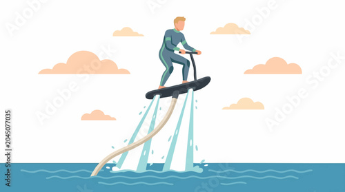 Fotografie Man Flyboarding on Water Surface, Exciting Summer Water Sport Illustration