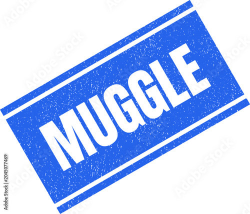 Εκτύπωση καμβά Blue rectangular vintage style stamp with the word muggle written in white capit