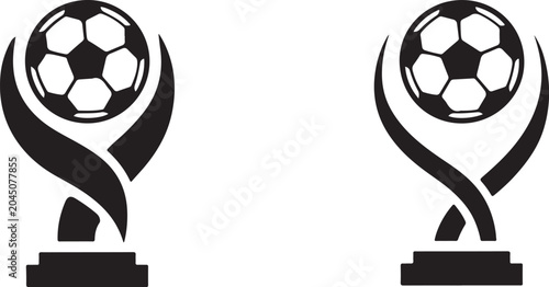 Black soccer trophy icons with ball