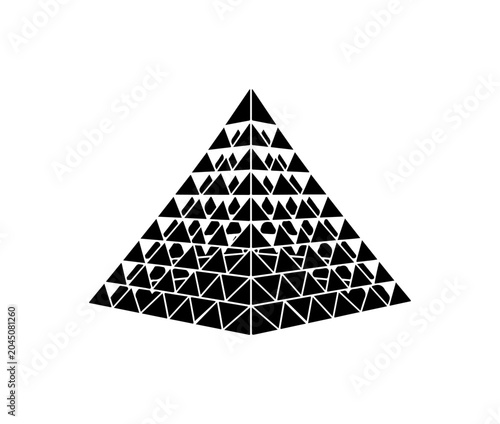 Geometric triangle pyramid, black and white shapes, polygonal pattern, abstract design element