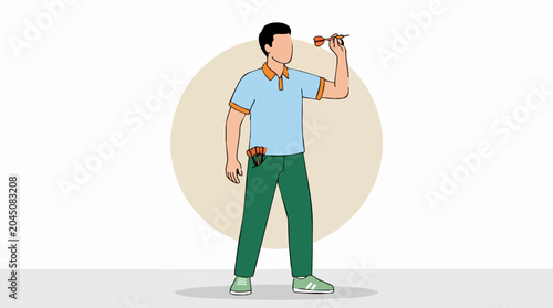 Canvastavla Man preparing to throw a dart, darts in pocket, leisure sport illustration