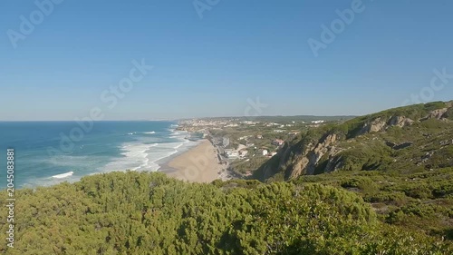 Clifftop Trail Overlooking Praia Grande do Rodízio Beach and Atlantic Ocean, Sintra, Portugal