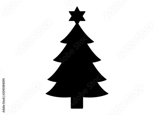 Black christmas tree silhouette isolated on transparent background, perfect for winter holiday decorations, festive greeting cards, vinyl decals, and laser engraving