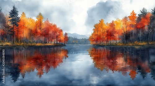 Autumn lake reflection