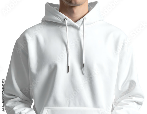 White hooded sweatshirt with drawstring and pocket