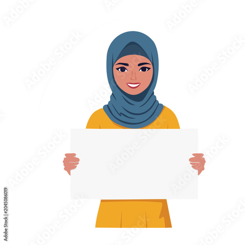 Woman in Hijab Holding Blank Sign