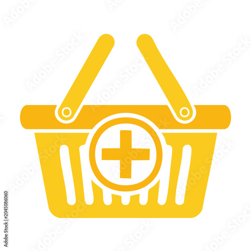 Yellow shopping basket with a plus sign icon