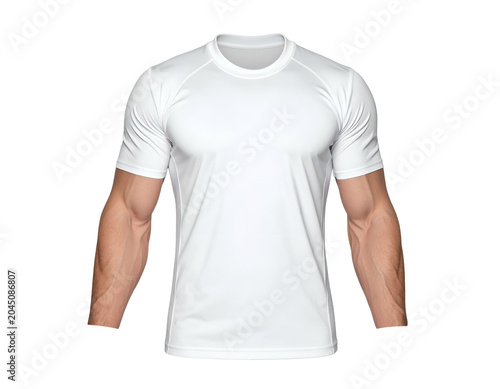 Crisp white athletic t-shirt on muscular male torso mockup