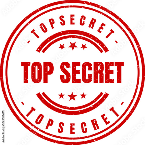 Картината върху платно Classic round red rubber stamp showing top secret text for classified documents
