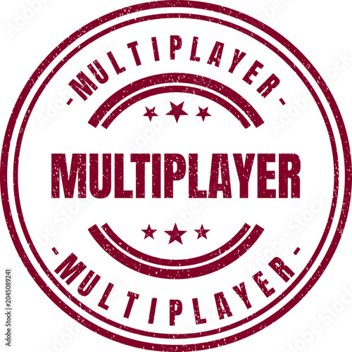 Tableau sur toile Maroon circular rubber stamp icon featuring the bold word multiplayer for gaming