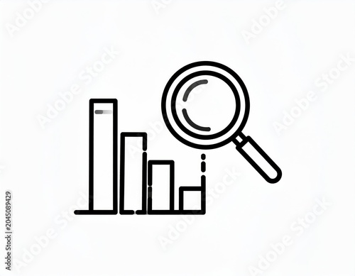 Magnifying glass over a declining bar chart